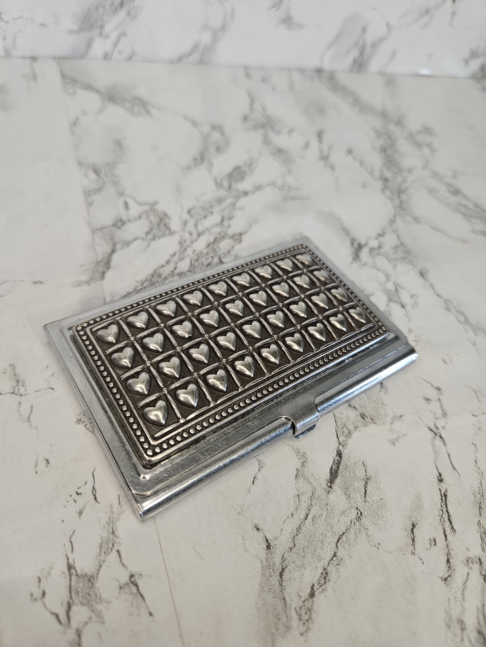 Brighton Silver-Tone Business Card Holder – Heart Design